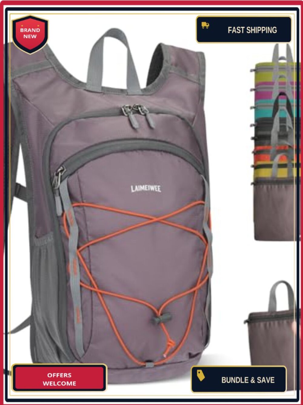 Foldable Lightweight Hiking Daypack 13L Nylon Travel Backpack with Chest Strap